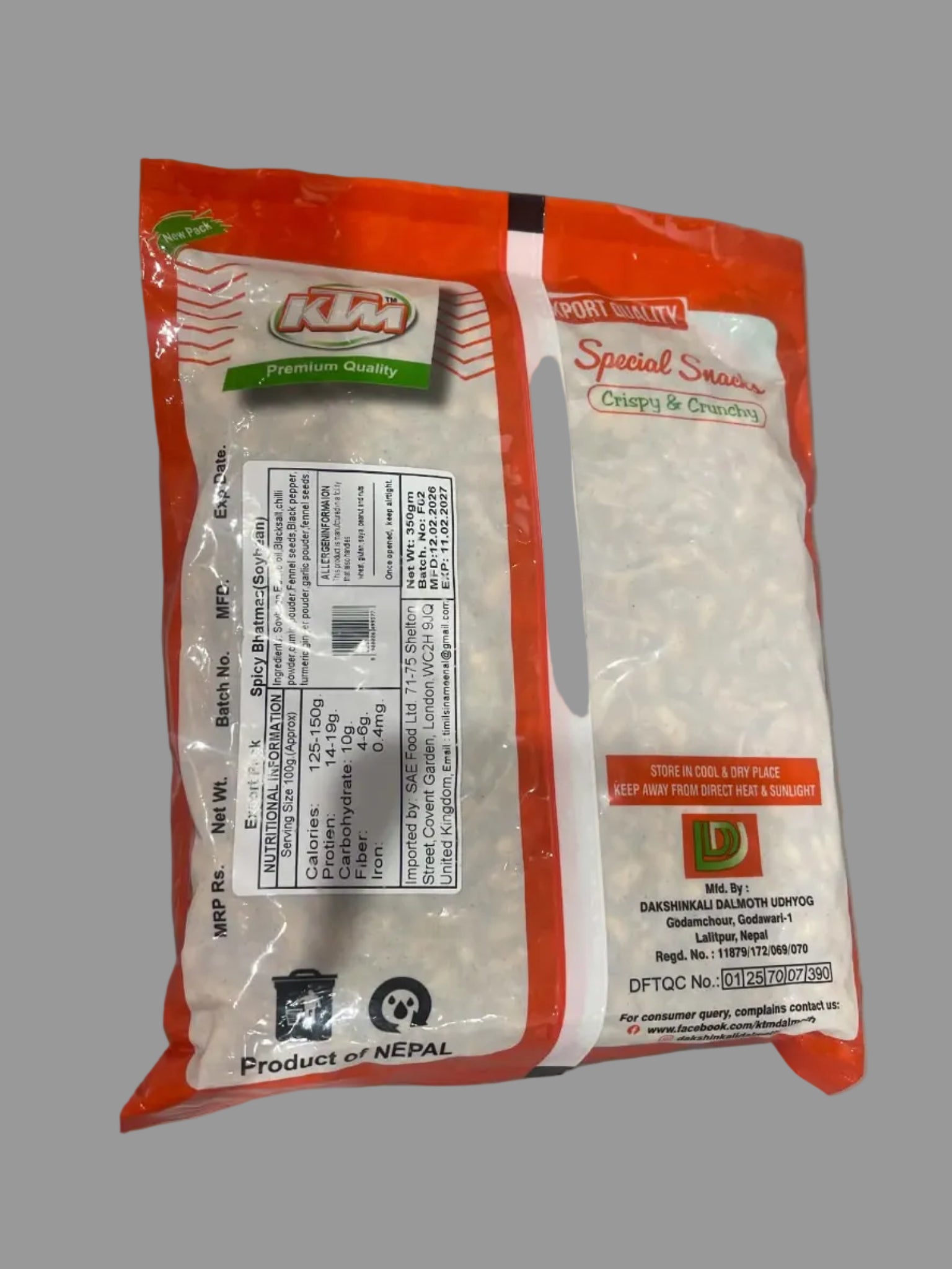 A bag of KUM Special Smoked Dried Fungi & Herbs (Sapna) from Nepal, featuring a red and white packaging design with a clear window showing the dried white contents inside.